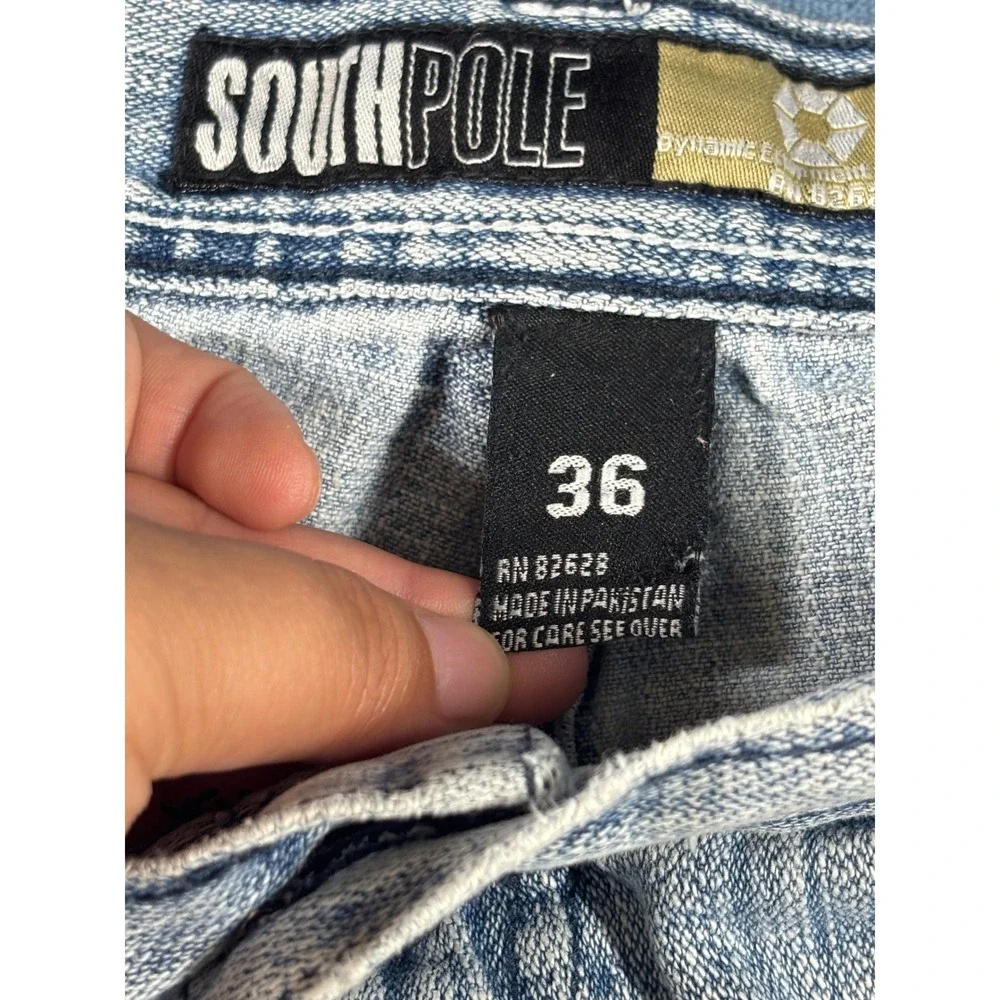 Southpole Mens Baggy Denim Shorts Light Wash Distressed Raw Hem Size 36 Y2K 90s